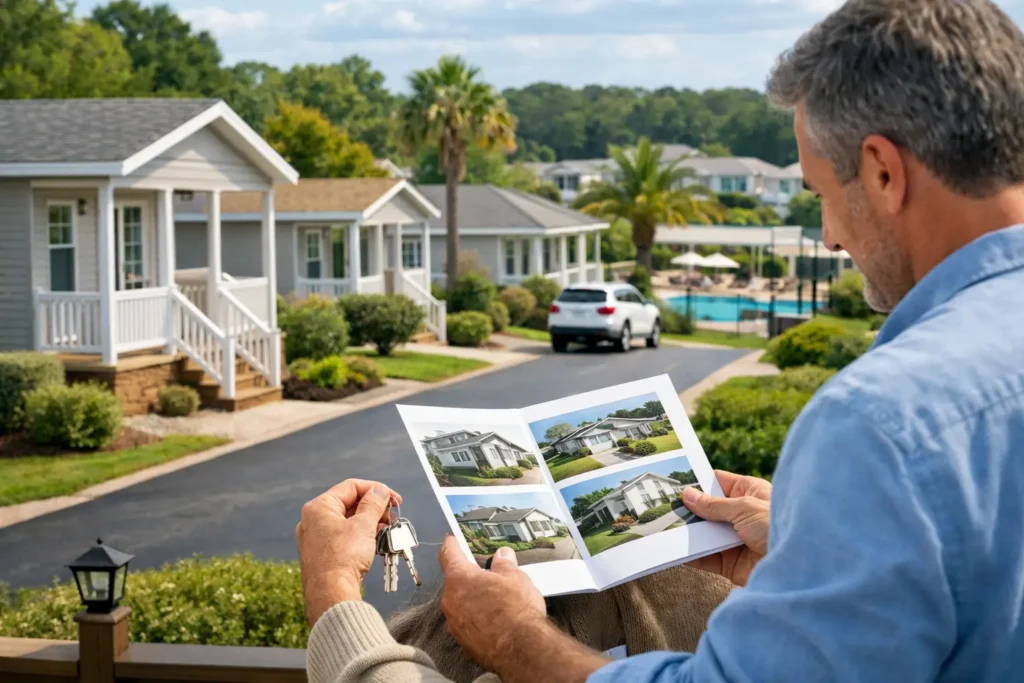 Texas, community, streetscape, neighborhood playground and pool, new manufactured home exteriors