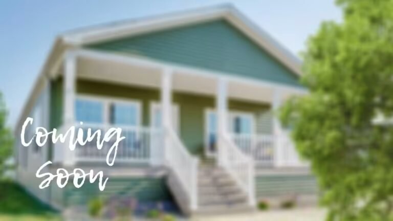 Blurred green house with white porch railing and stairs, overlaid with "Coming Soon" text.